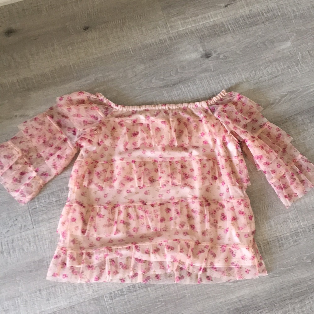 Express off the shoulder pink roses blouse